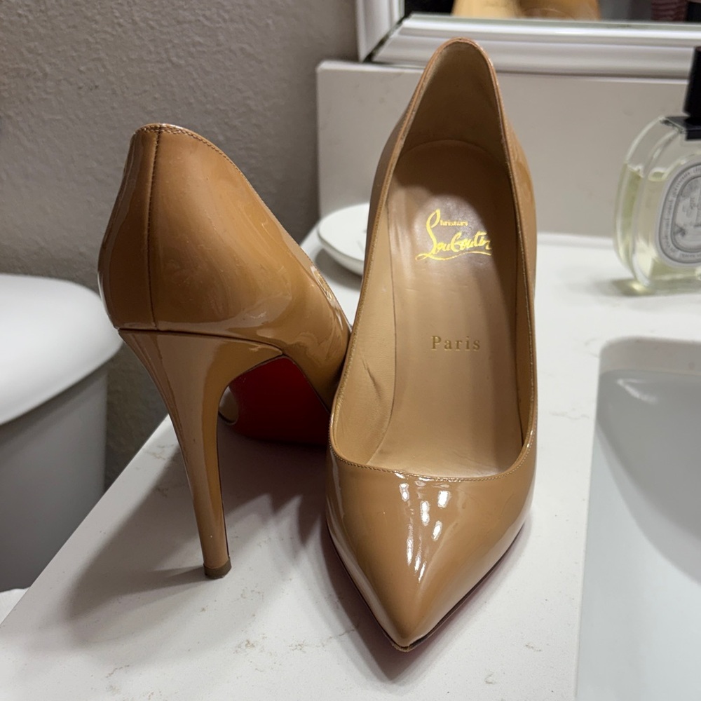 Christian Louboutin Nude Patent Leather Pointed Toe Stilettos